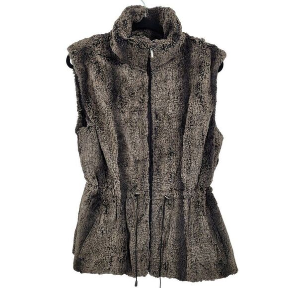 Reversible Womens Giacca Gray Vegan Faux Fur Vest Black Quilted Vest Sz L Pocket - Picture 11 of 16